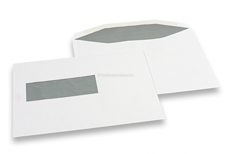Window envelopes, white, 156 x 220 mm (EA5), window on left 40 x 110 mm, window position 20 mm from the left side and 66 mm from the bottom, 90 gram, gummed closure, weight each approx. 5 g.