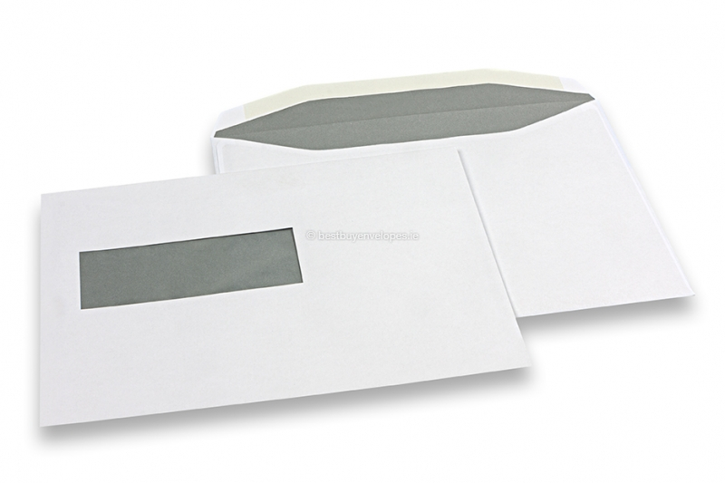 Window envelopes, white, 162 x 229 mm (C5), window on left 40 x 110 mm, window position 20 mm from the left side and 72 mm from the bottom, 90 gram, gummed closure, weight each approx. 7 g.