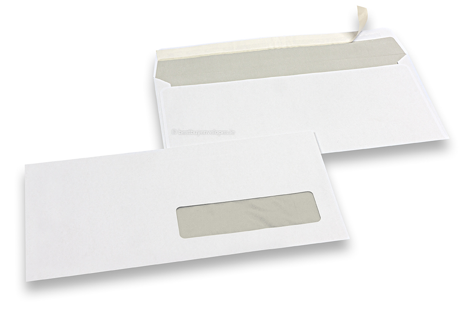 Window envelopes, white, 110 x 220 mm (EA5/6), window on right 30 x 100 mm, window position 15 mm from the right side and 20 mm from the bottom,  80 gram, strip closure