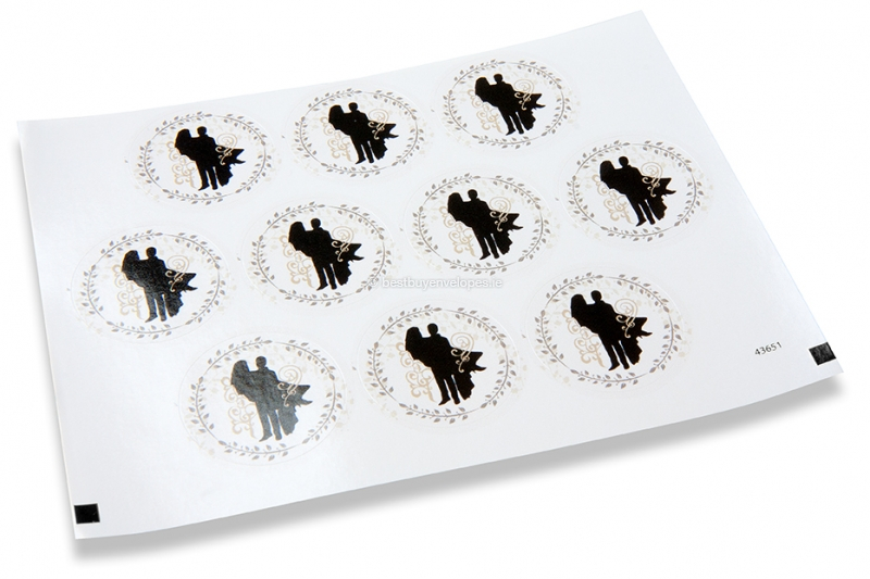 Wedding envelope seals - man carries woman