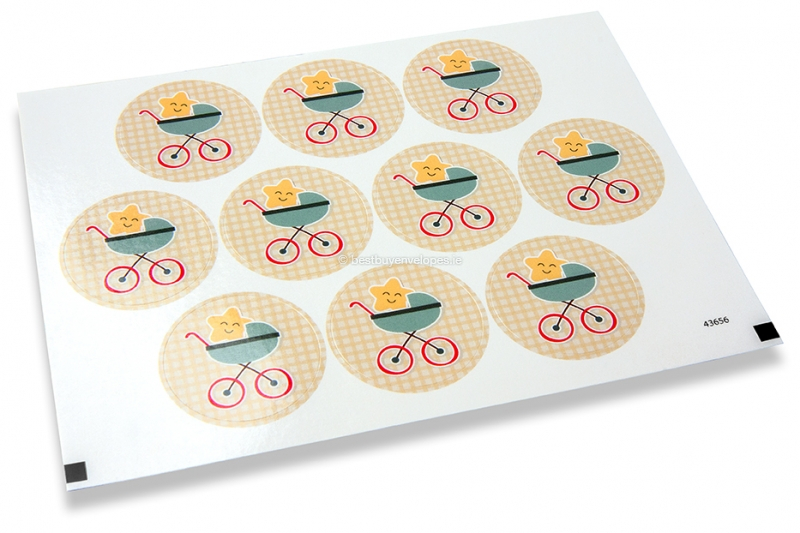 Birth envelope seals - baby stroller with star