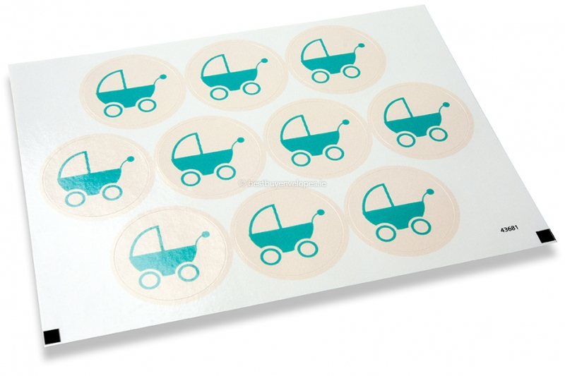 Birth envelope seals - baby stroller blue
