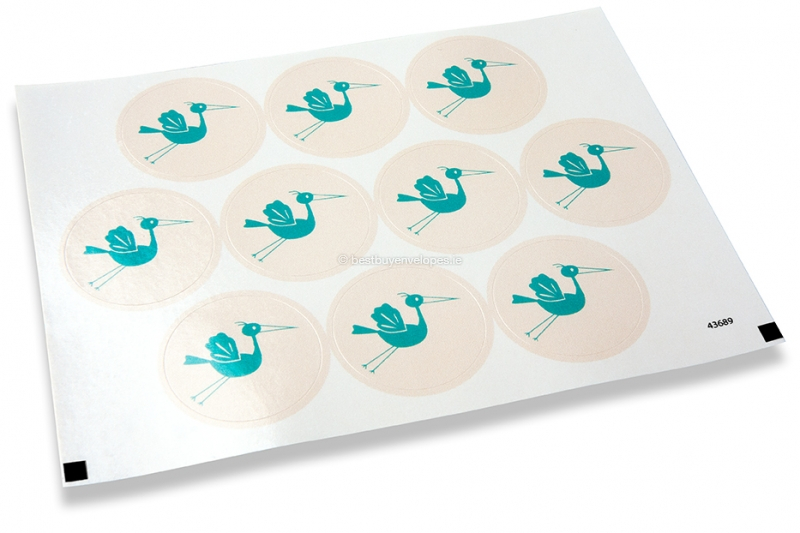 Birth envelope seals - stork blue