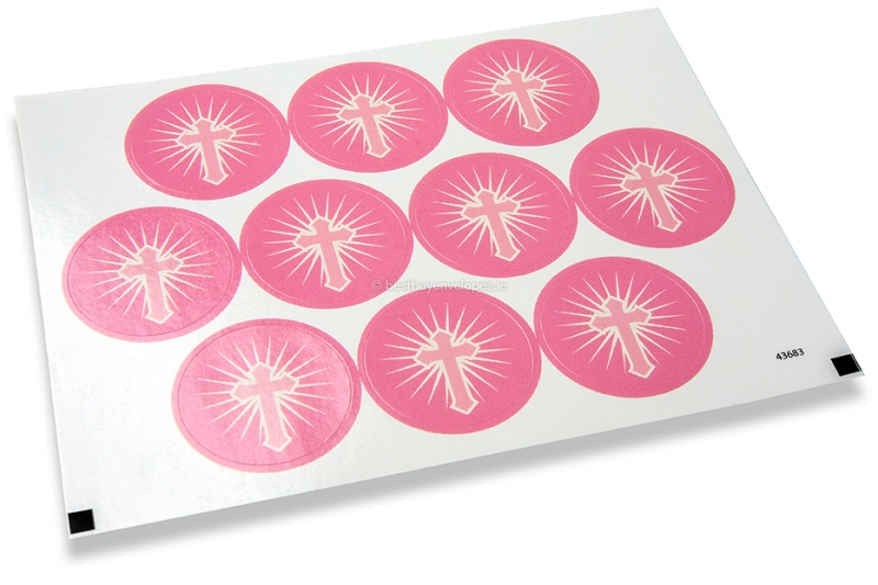 Communion envelope seals - cross pink