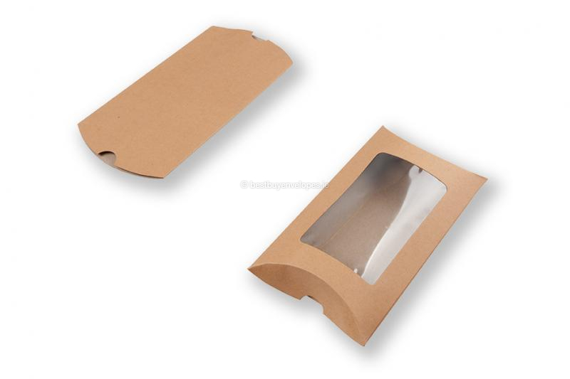 Brown pillow boxes  - 114 x 162 x 35 mm - with window 70 x 120 mm
