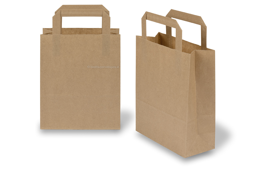 Paper carrier bags with folded handles - brown, 180 x 80 x 220 mm