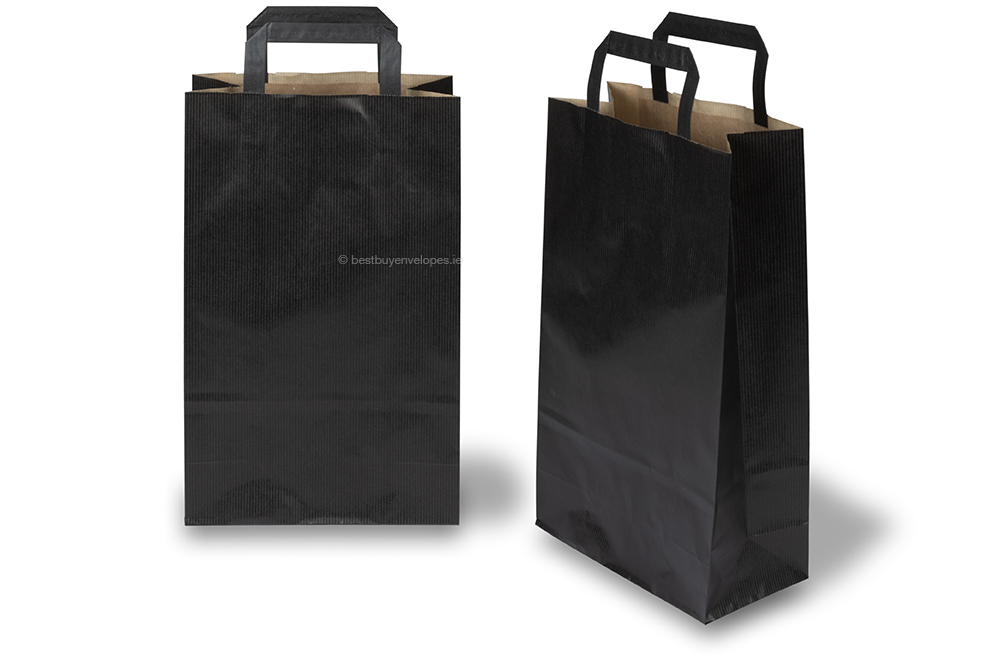 Paper carrier bags with folded handles - black, 220 x 105 x 360 mm