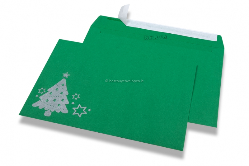 Coloured Christmas envelopes - Green, with Christmas tree