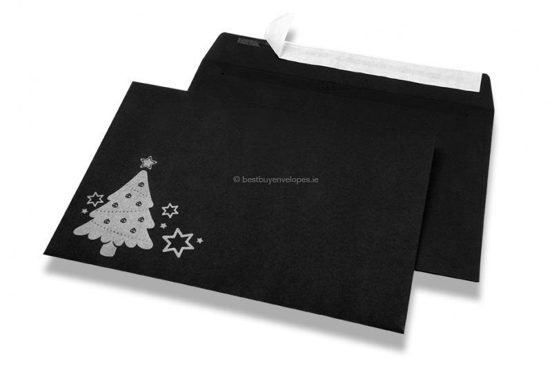 Coloured Christmas envelopes - Black, with Christmas tree