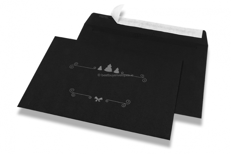 Coloured Christmas envelopes - Black, with Christmas decoration