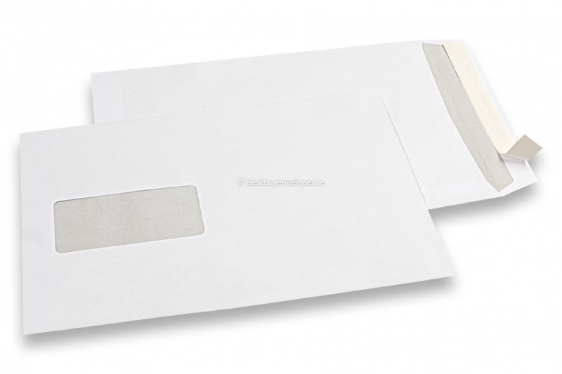 Basic window envelopes, 176 x 250 mm, 90 grs., window left 45 x 90 mm, window position 20 mm from the left side and 60 mm from the bottom, strip closure 