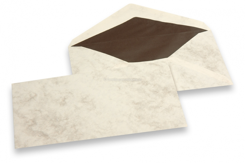Marbled envelopes - 96 x 181 mm, marbled brown, lined interior brown