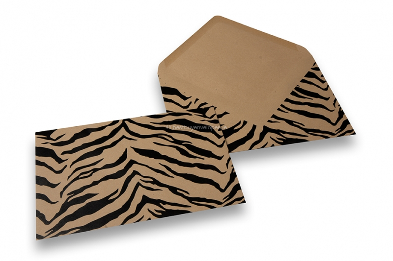 Animal-print envelopes - brown kraft, black, tiger print