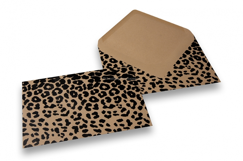 Animal-print envelopes - brown kraft, black, leopard print