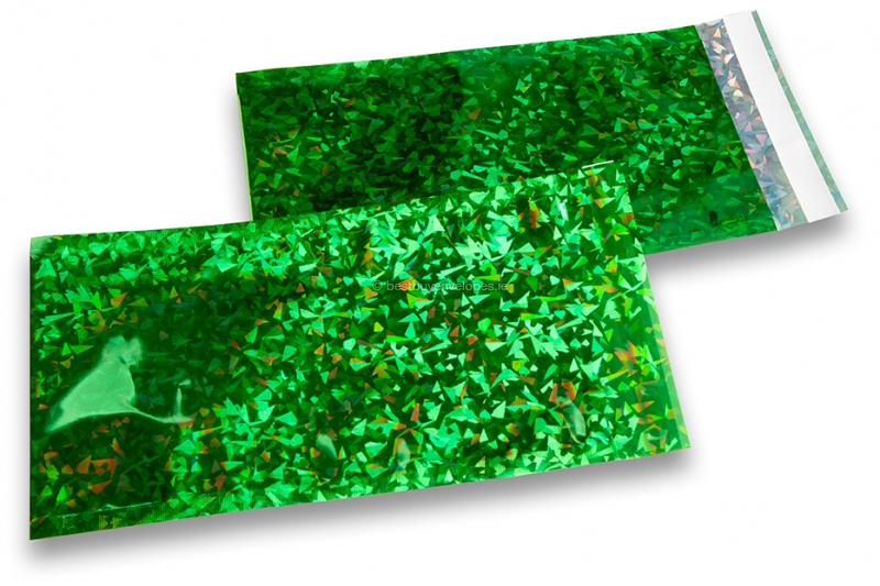 Coloured metallic foil envelopes green holographic - 114 x 229 mm