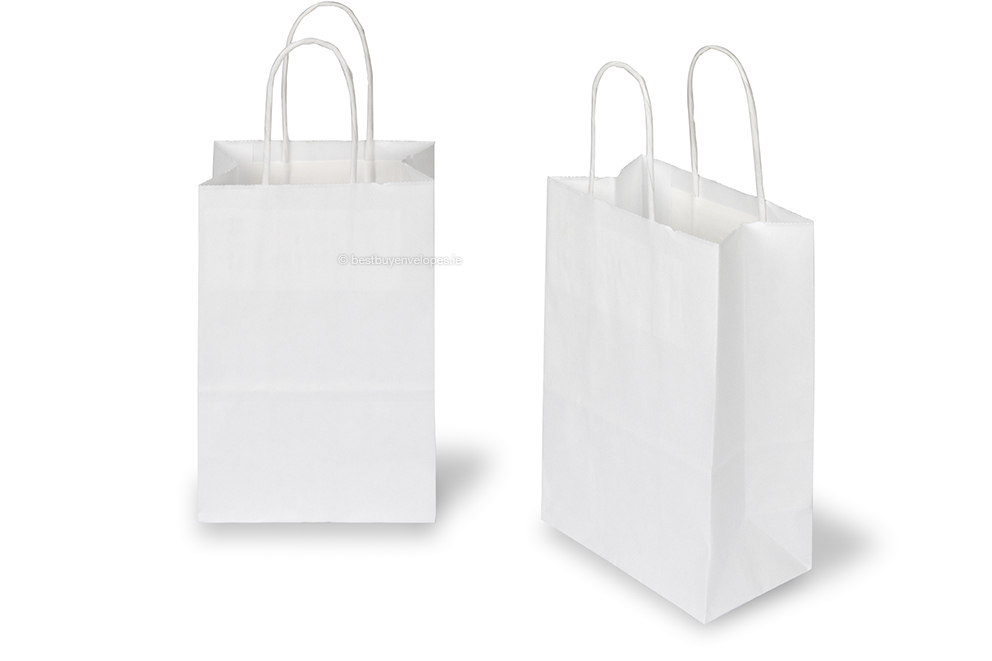 Paper carrier bags with twisted handles - white, 140 x 80 x 210 mm, 90 gsm