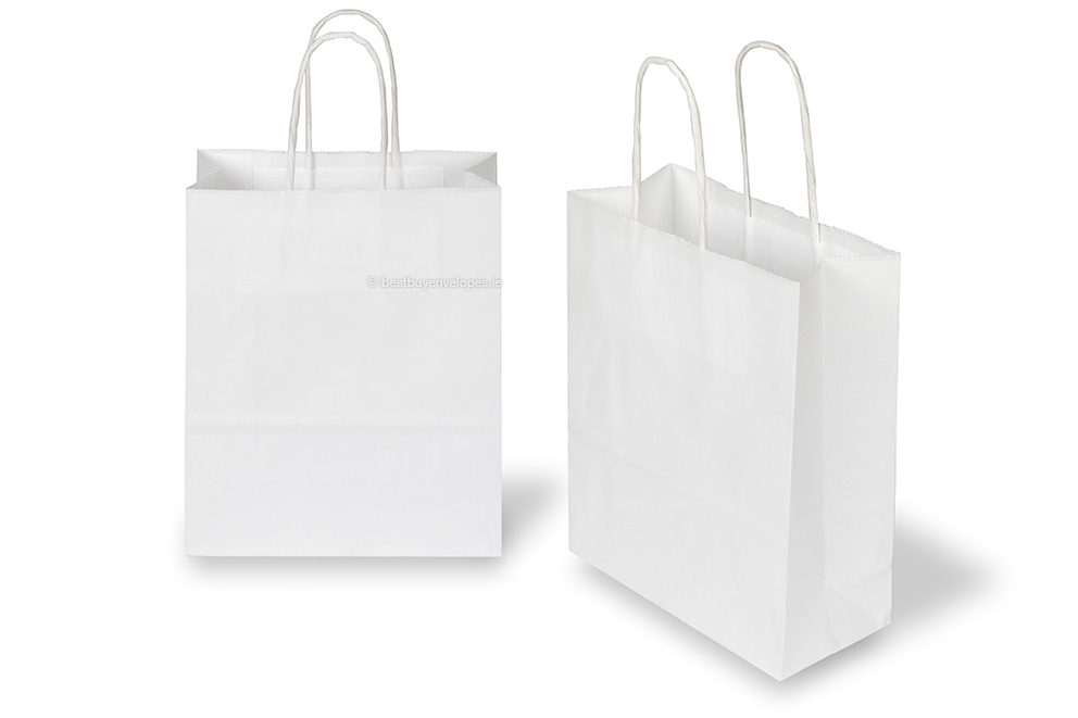 Paper carrier bags with twisted handles - white, 180 x 80 x 220 mm, 90 gsm