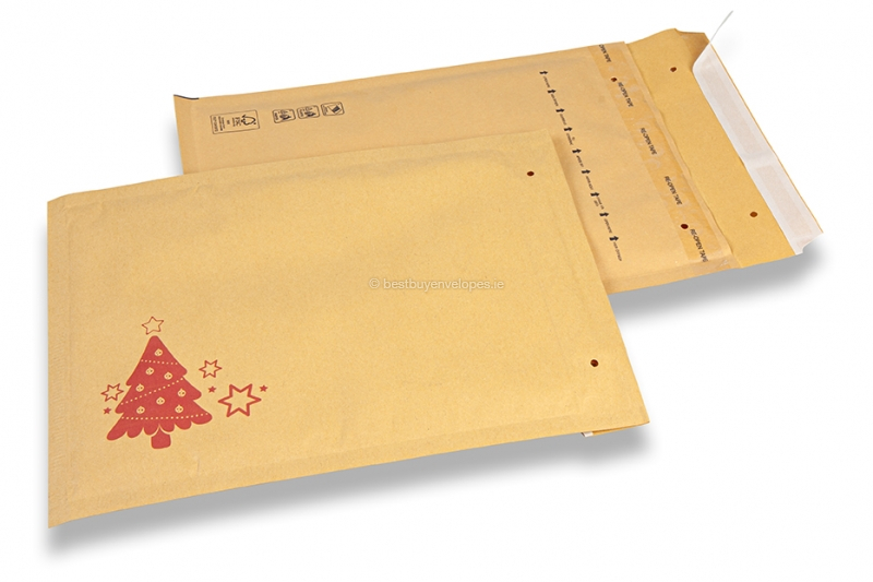Brown Christmas bubble envelopes - Christmas tree red