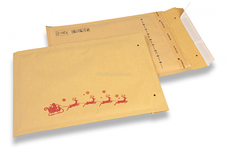 Brown Christmas bubble envelopes - Sleigh red