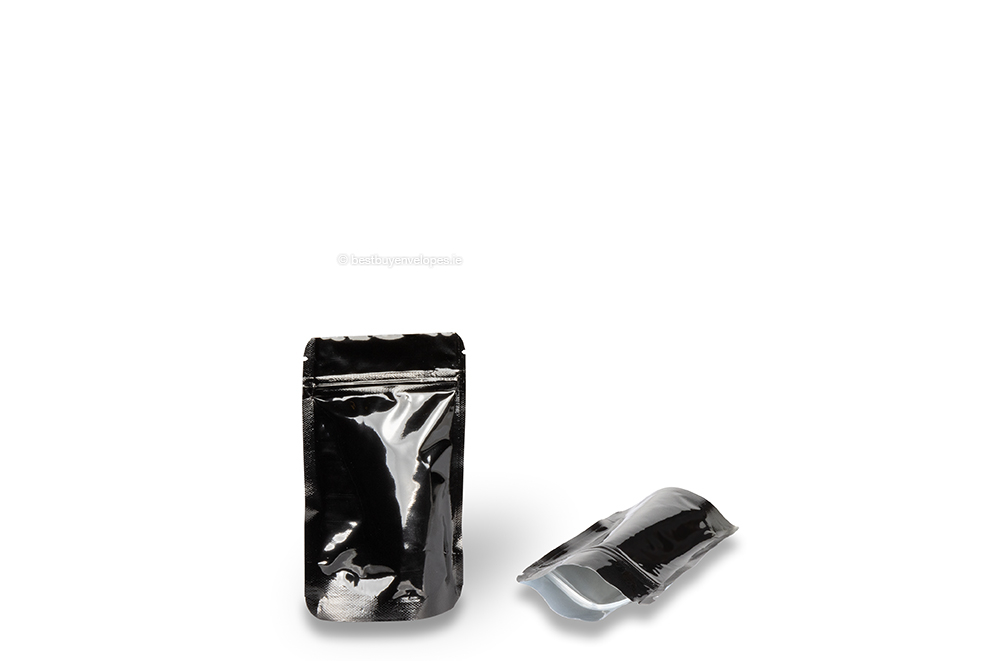 Stand up pouches glossy black - 85 x 145 x 50 mm, 100 ml