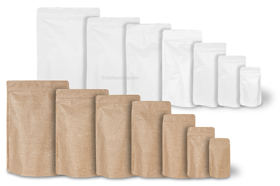 Kraft stand up pouches - brown and white