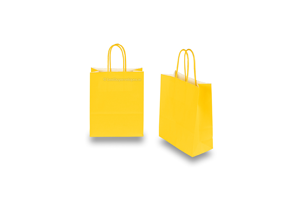 Paper carrier bags with twisted handles - yellow, 180 x 80 x 220 mm, 90 gsm