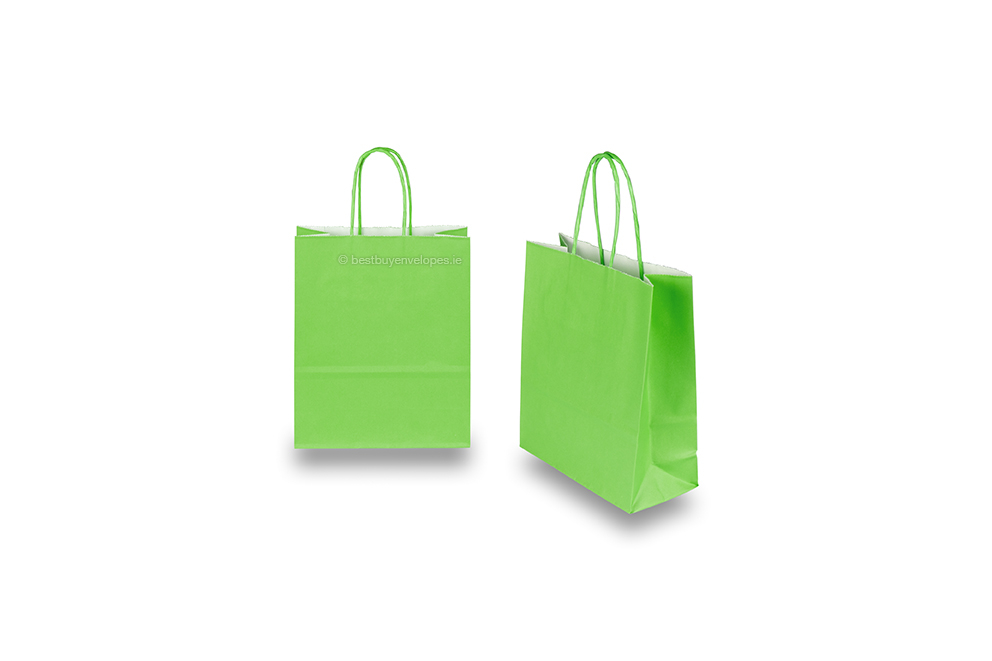 Paper carrier bags with twisted handles - green, 180 x 80 x 220 mm, 90 gsm