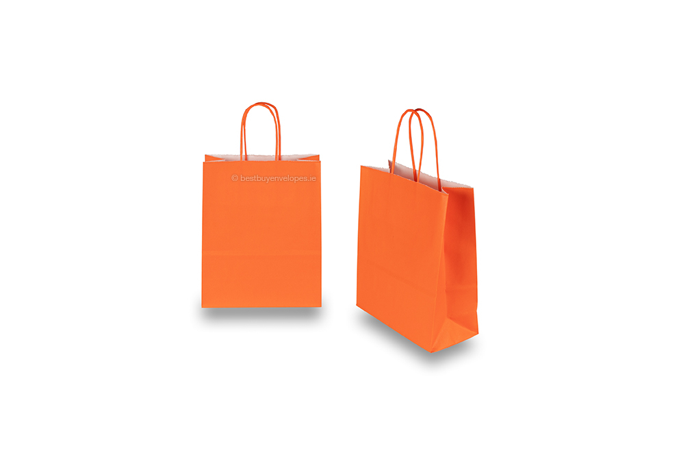 Paper carrier bags with twisted handles - orange, 180 x 80 x 220 mm, 90 gsm