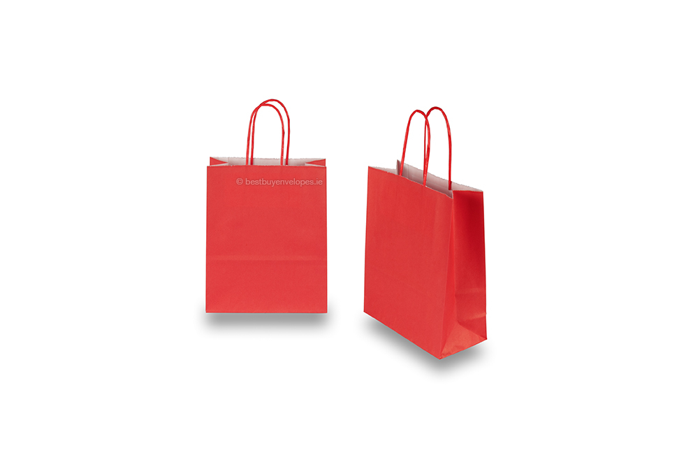 Paper carrier bags with twisted handles - fire red, 180 x 80 x 220 mm, 90 gsm