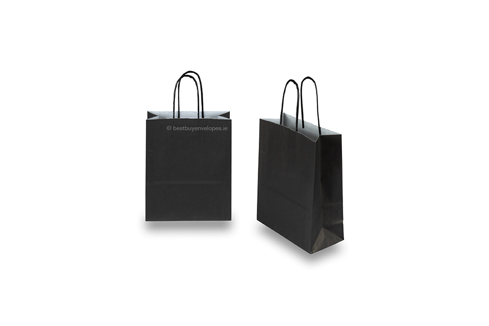 Paper carrier bags with twisted handles - black, 180 x 80 x 220 mm, 90 gsm