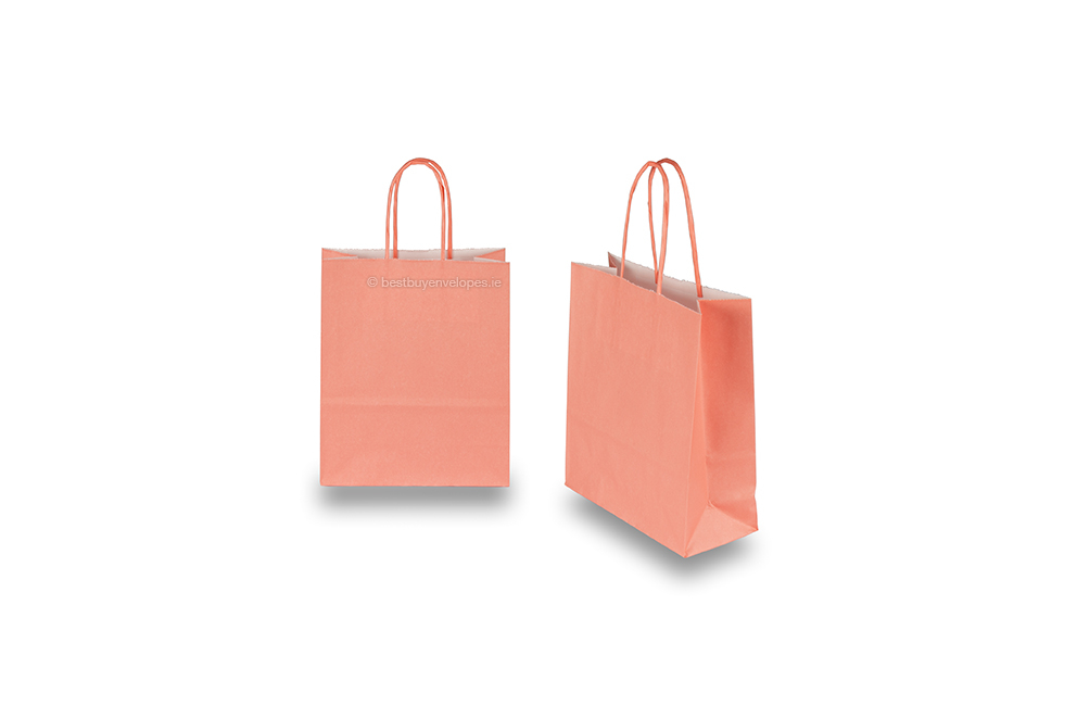 Paper carrier bags with twisted handles - salmon pink, 180 x 80 x 220 mm, 90 gsm