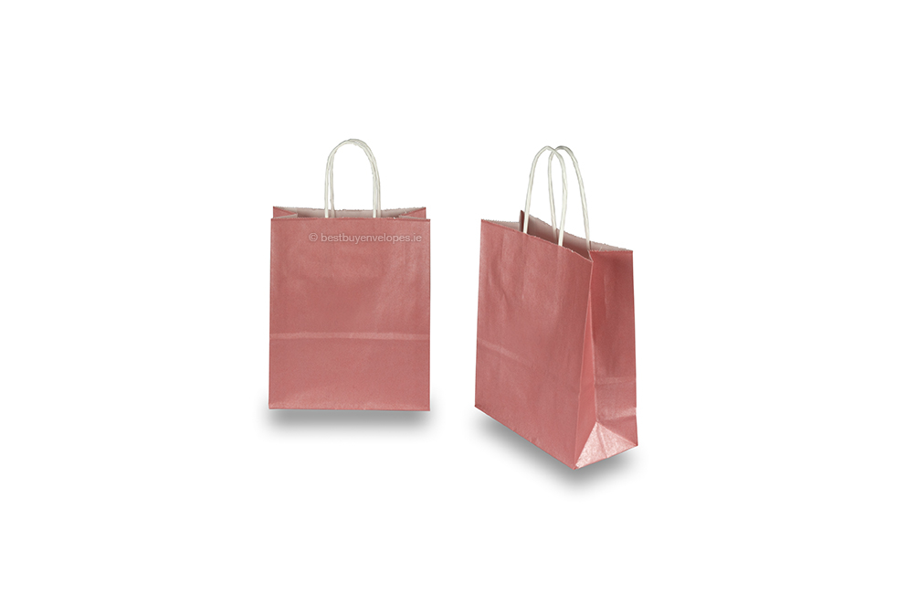 Paper carrier bags with twisted handles - pink metallic, 180 x 80 x 220 mm, 90 gsm