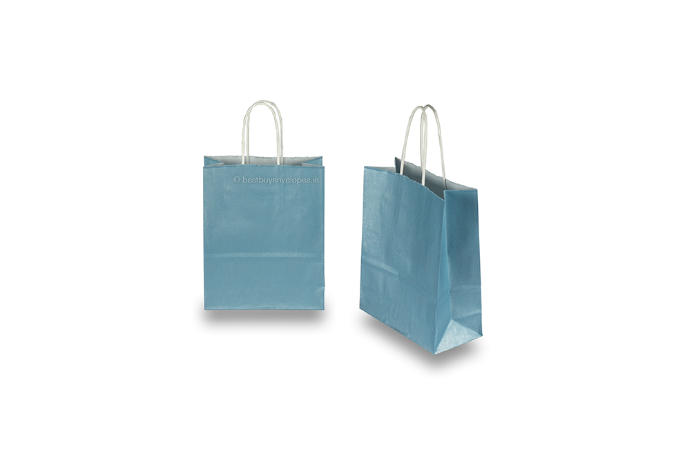Paper carrier bags with twisted handles - blue metallic, 180 x 80 x 220 mm, 90 gsm