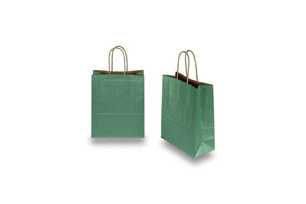 Paper carrier bags with twisted handles - dark green metallic, 180 x 80 x 220 mm, 90 gsm