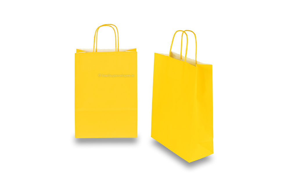Paper carrier bags with twisted handles - yellow, 220 x 100 x 310 mm, 90 gsm