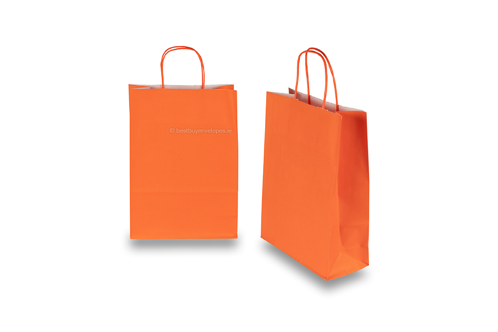 Paper carrier bags with twisted handles - orange, 220 x 100 x 310 mm, 90 gsm