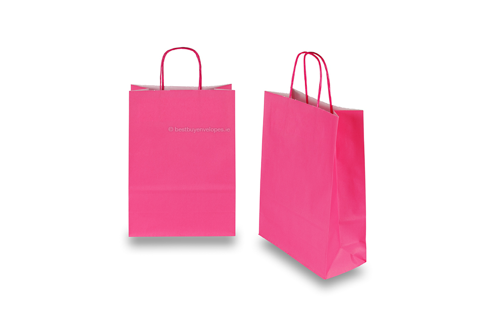 Paper carrier bags with twisted handles - bright pink, 220 x 100 x 310 mm, 90 gsm