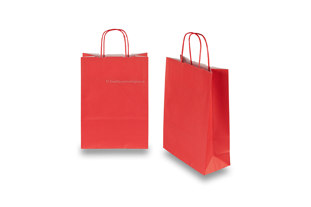 Paper carrier bags with twisted handles - fire red, 220 x 100 x 310 mm, 90 gsm