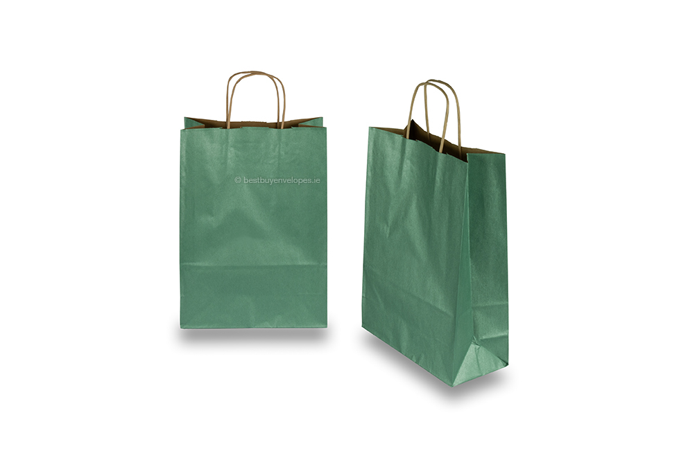 Paper carrier bags with twisted handles - dark green metallic, 220 x 100 x 310 mm, 90 gsm