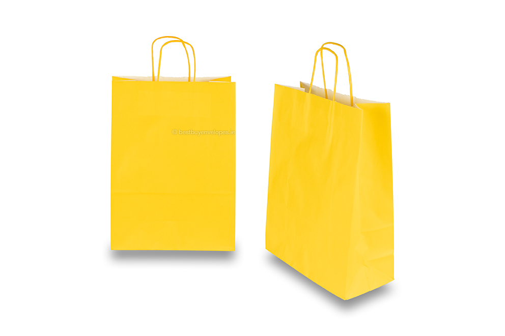 Paper carrier bags with twisted handles - yellow, 260 x 120 x 350 mm, 90 gsm