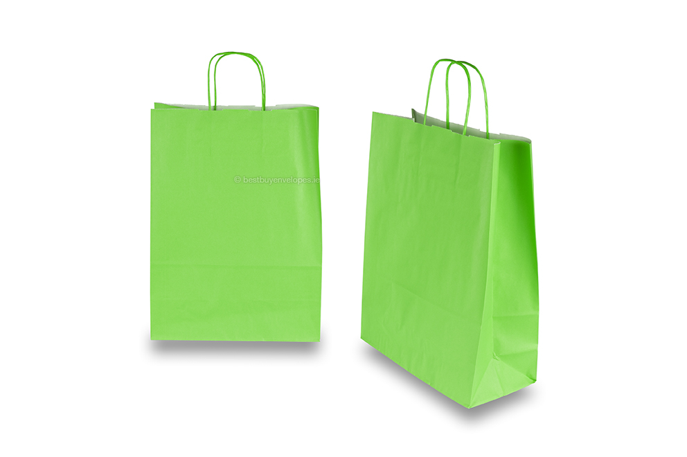 Paper carrier bags with twisted handles - green, 260 x 120 x 350 mm, 90 gsm