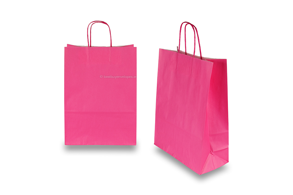 Paper carrier bags with twisted handles - bright pink, 260 x 120 x 350 mm, 90 gsm