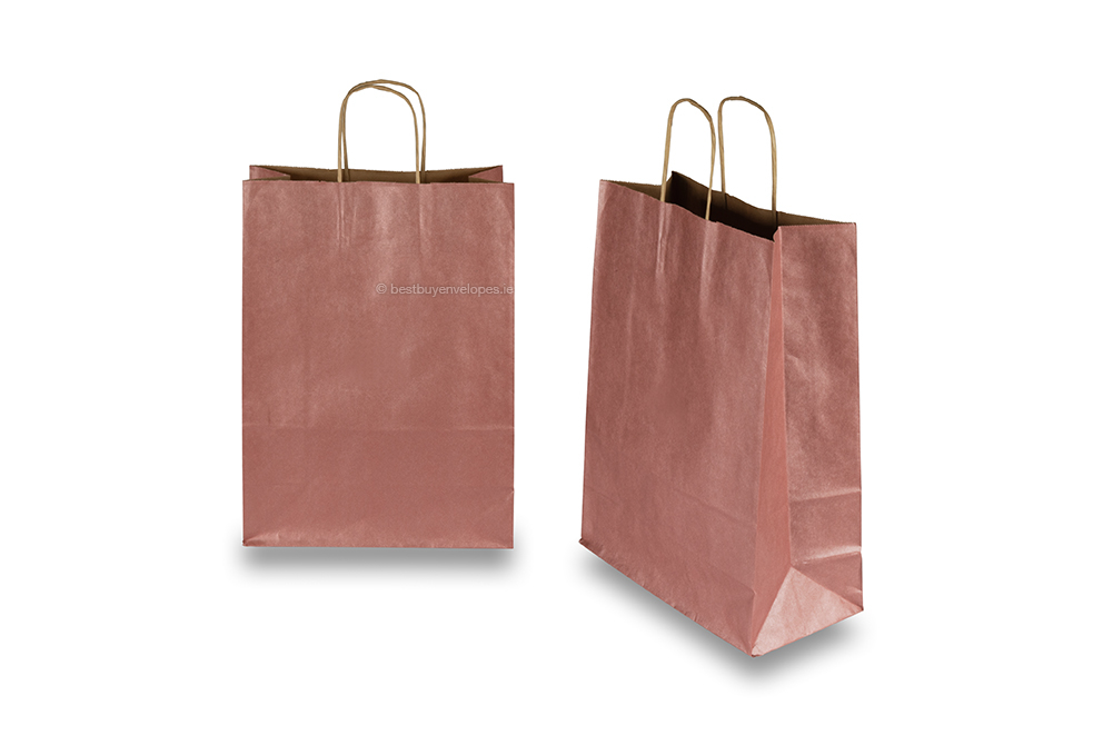 Paper carrier bags with twisted handles - red metallic, 260 x 120 x 350 mm, 90 gsm