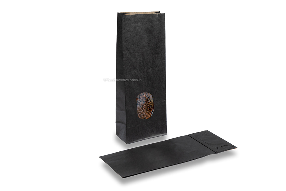Block bottom paper bags black - 105 x 65 x 298 mm with window, 500 ml