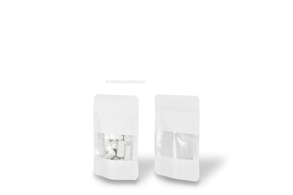 Stand up pouch with window - white, 85 x 145 x 50 mm, 100 ml