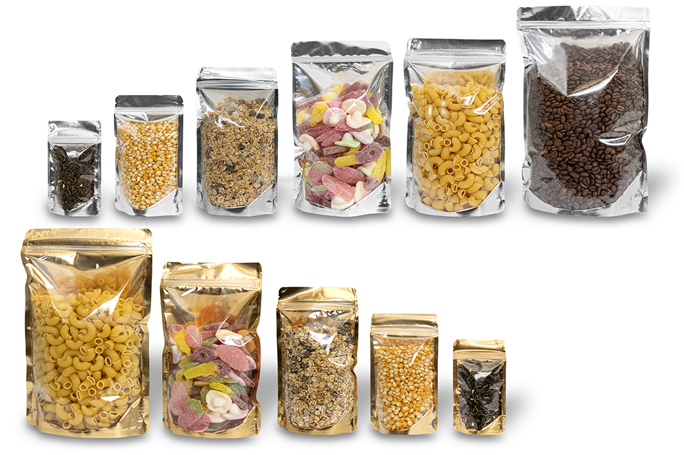 Stand up pouches metallic transparent - gold metallic and silver metallic