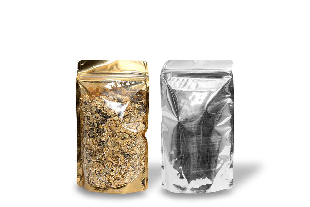 Stand up pouches metallic transparent - gold metallic, 130 x 225 x 70 mm - 500 ml