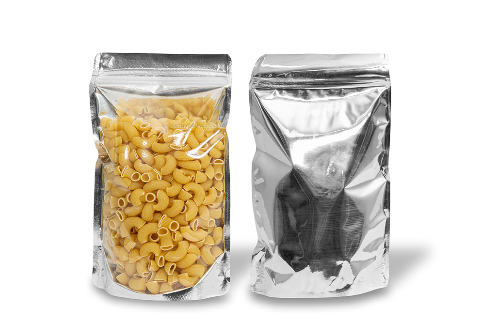 Stand up pouches metallic transparent - silver metallic, 180 x 290 x 90 mm - 1000 ml