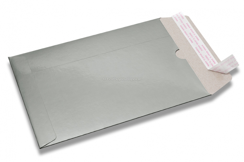 Silver coloured cardboard envelopes