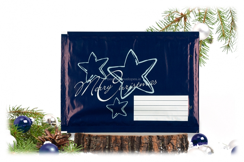 Christmas air-cushioned envelopes, blue + stars